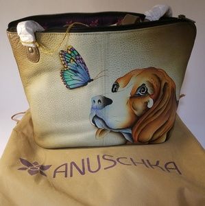 Anuschka Handpainted Leather Purse, PUPPY LOVE